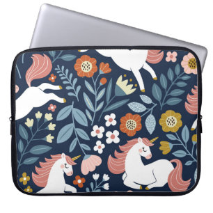 Cute Unicorns Floral Vintage Pattern Laptop Sleeve