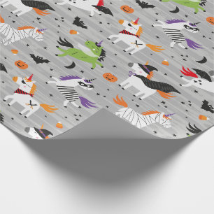 Cute Unicorns in Halloween Costumes Wrapping Paper
