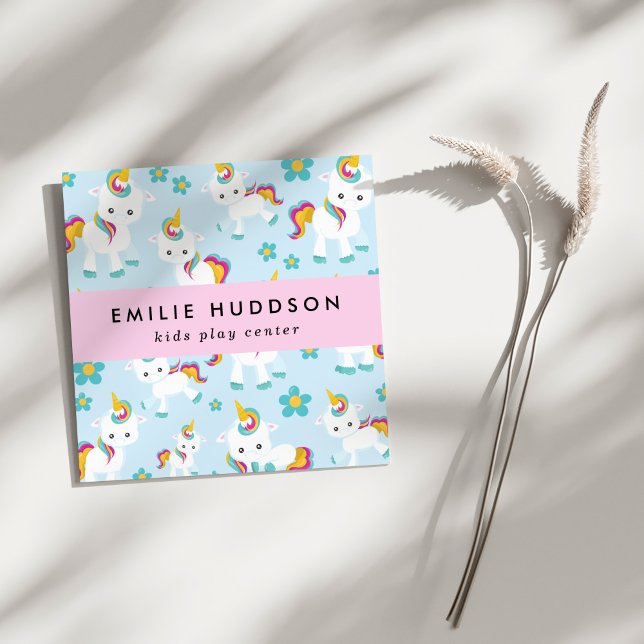 Cute Unicorns, Kids Play Centre, Activity Centre Square Business Card (Creator Uploaded)