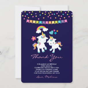 Cute Unicorns Magical Rainbow & Stars Thank You Card