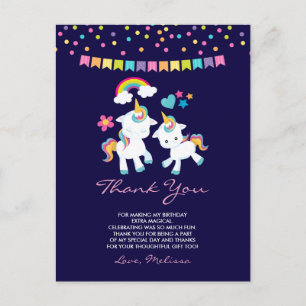 Cute Unicorns Magical Rainbow & Stars Thank You Postcard