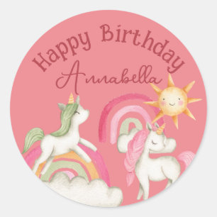 Cute Unicorns on Pink Classic Round Sticker