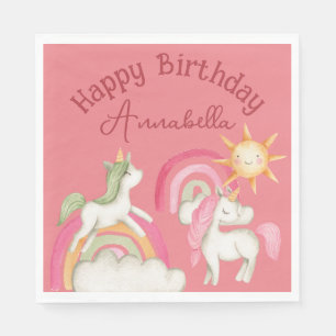 Cute Unicorns on Pink Napkin