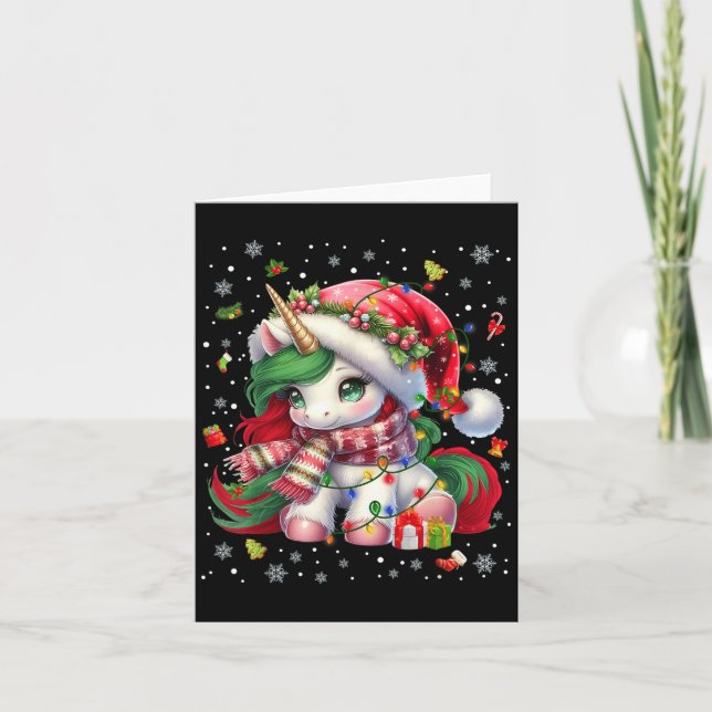 Cute Unicorrn Santa Hat Pyjamas Christmas Xmas Pjs Card (Front)