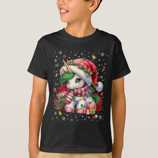 Cute Unicorrn Santa Hat Pyjamas Christmas Xmas Pjs T-Shirt (Front)