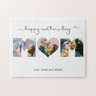 Cute Unique 3 Photo Heart Mum Happy Mother's Day Jigsaw Puzzle