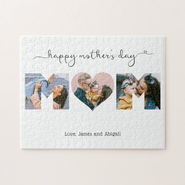 Cute Unique 3 Photo Heart Mum Happy Mother's Day Jigsaw Puzzle (Horizontal)