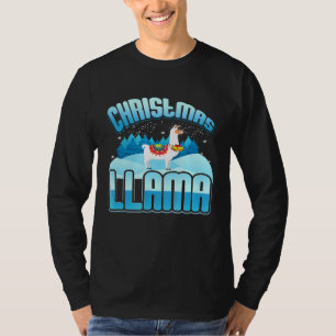 Cute Unique Christmas Llama Snow Present T-Shirt