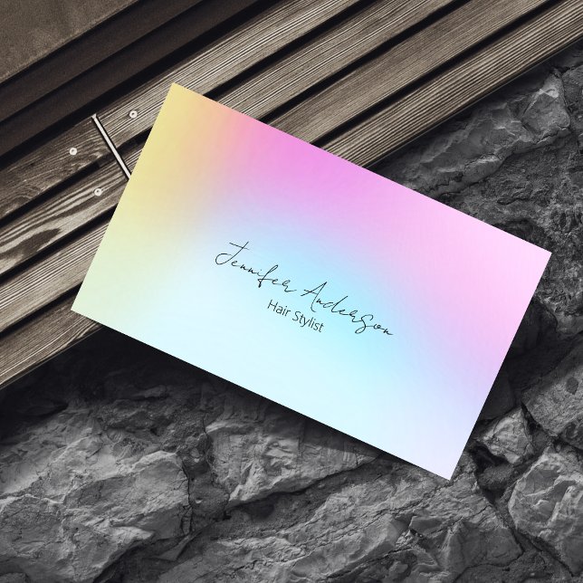 Cute Unique Holograph Pastel Rainbow Hair Stylist Business Card (Creator Uploaded)