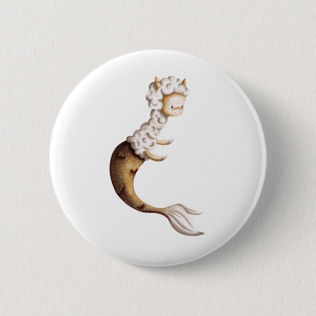Cute unique llama with mermaid tail mer llama 6 cm round badge (Front)