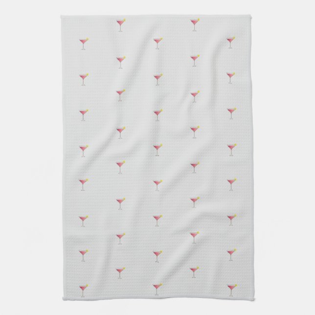 Cute Unique Pink Cocktail Pattern Grey Tea Towel (Vertical)