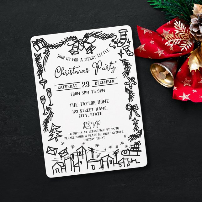 Cute Unique Whimsical Hand Drawn Christmas Party  Invitation (Creator Uploaded)