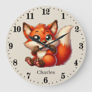 Cute unisex baby fox add name large clock