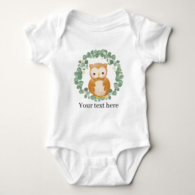 cute unisex baby owl add text bodysuit (Front)