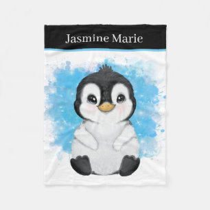 cute unisex baby penguin add name fleece blanket