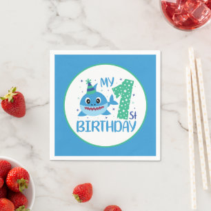 cute unisex baby shark First Birthday  Napkin