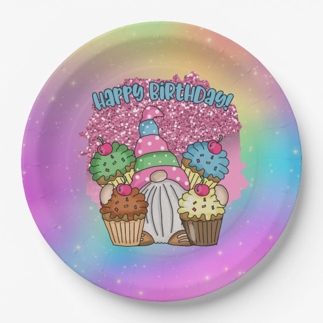 cute unisex Birthday gnome Paper Plate (Front)