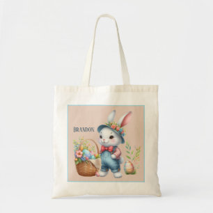 Cute unisex Easter bunny add name egg hunt  Tote Bag
