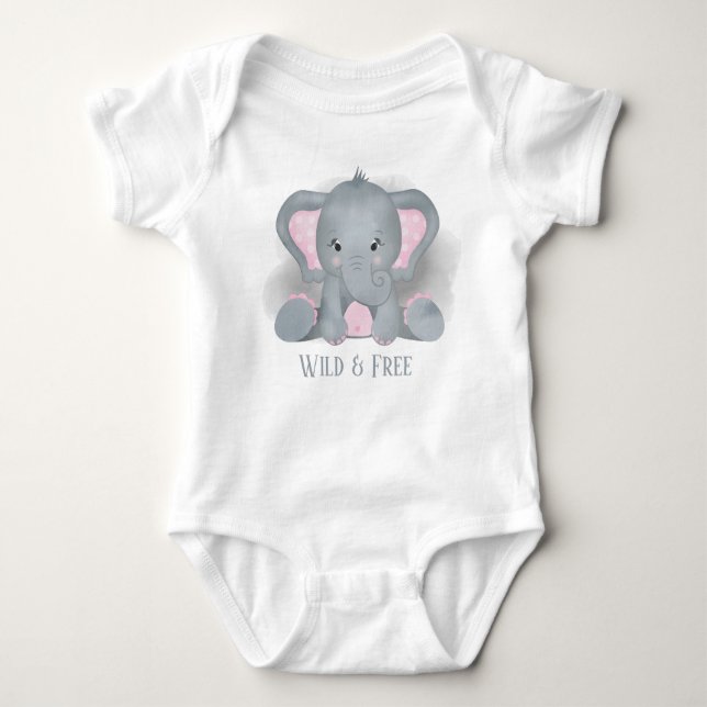 cute unisex elephant add text baby bodysuit (Front)