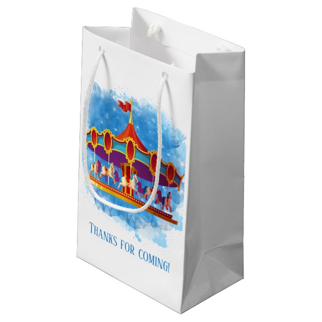 cute unisex kids carousel add text small gift bag (Back Angled)
