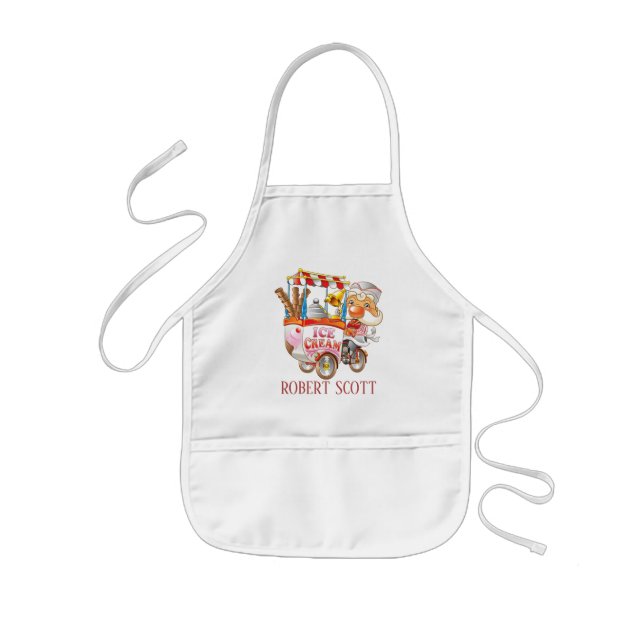 Cute unisex kids ice cream add name kids apron (Front)