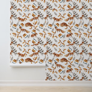 Cute unisex kids Woodland fox animals Wallpaper