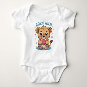Cute unisex lion born wild word art  baby bodysuit