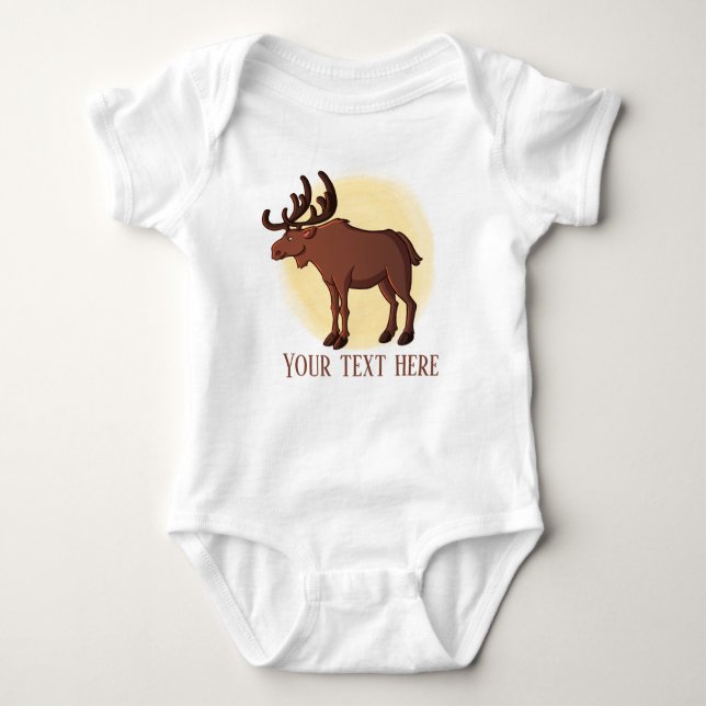 cute unisex moose add text baby bodysuit (Front)