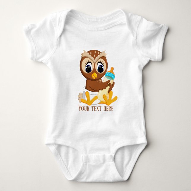Cute unisex owl add text baby bodysuit (Front)