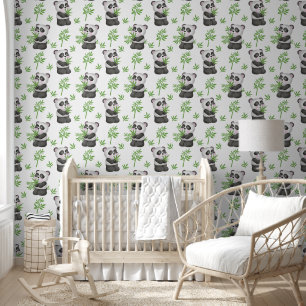 Cute unisex panda baby nursery tiled wallpaper