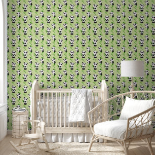 Cute unisex panda baby nursery tiled wallpaper