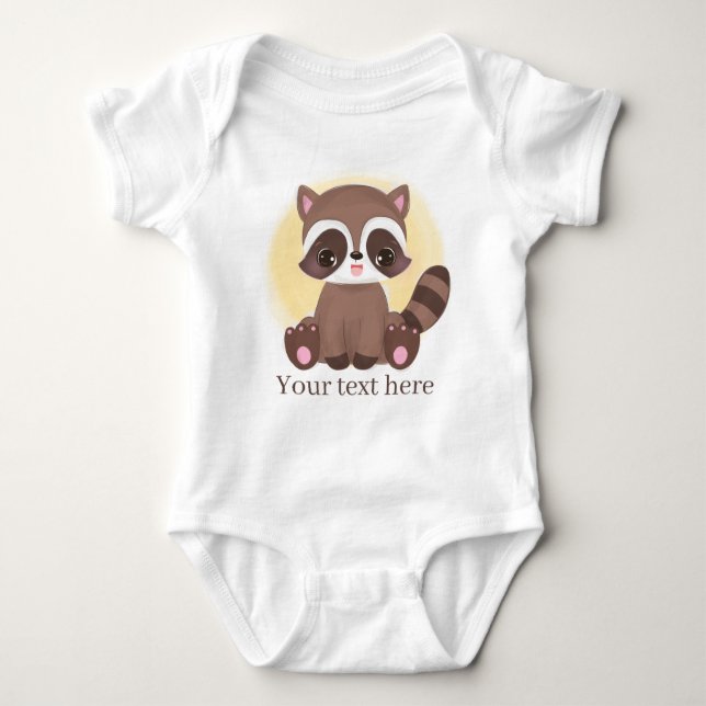 cute unisex racoon add text baby bodysuit (Front)