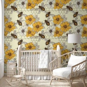 Cute unisex tiled bee pattern wallpaper
