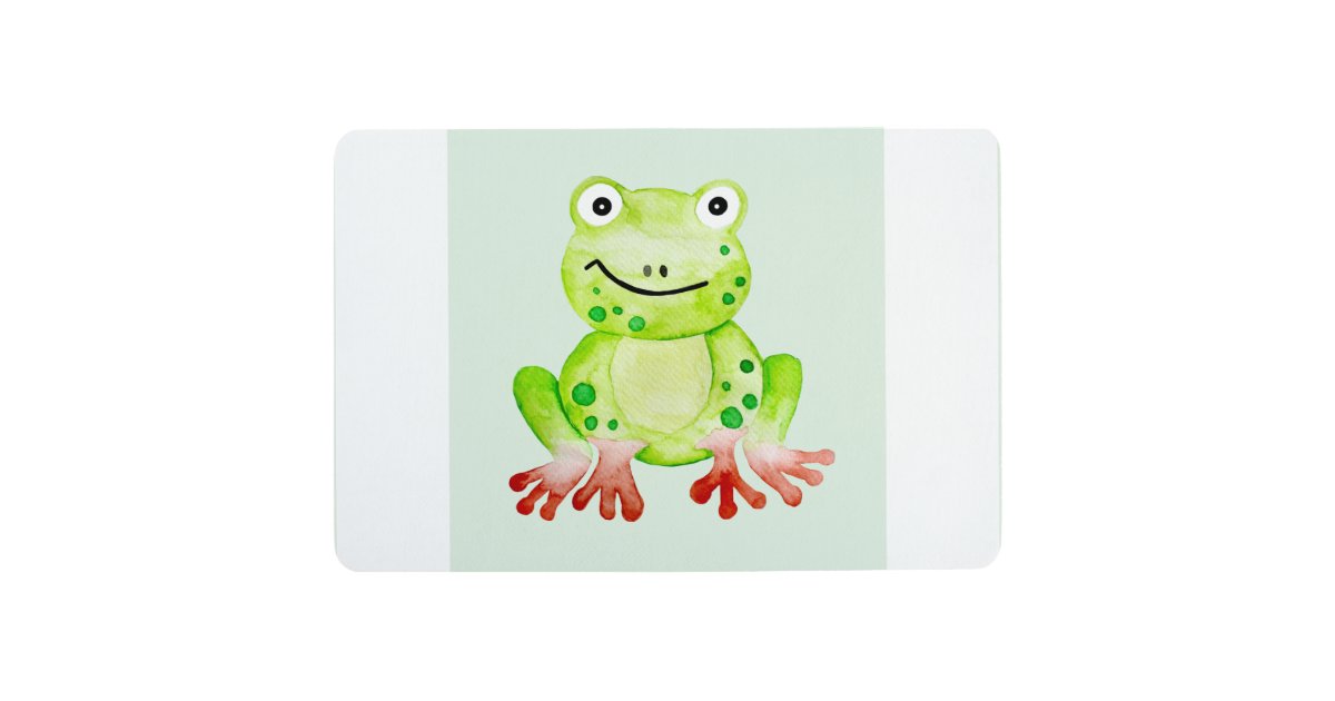 Cute Unisex Watercolor Frog & Baby Name Nursery Floor Mat | Zazzle