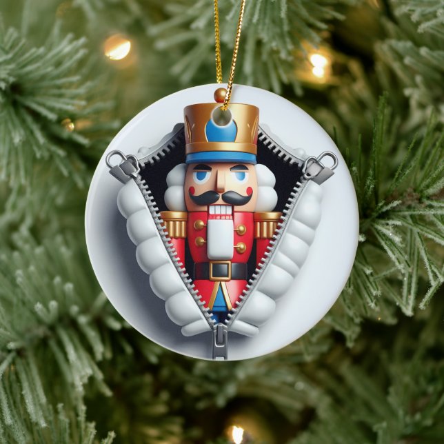 Cute Unzipped Nutcracker Christmas Ceramic Ornament (Tree)