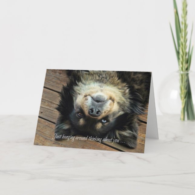 Cute Upside Down Dog Thinking of You Card (Front)