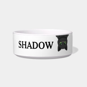 Cute Upside Down Peeking Black Cat Custom Name Bowl