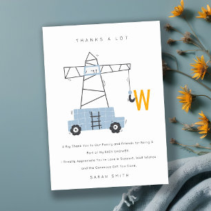 Cute Urban Construction Crane Boy's Baby Shower Thank You Card