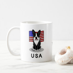 Cute USA American Flag Boston Terrier Dog (black) Coffee Mug