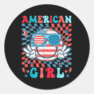 Cute Usa Flag Face American Chequered Girl July 4t Classic Round Sticker