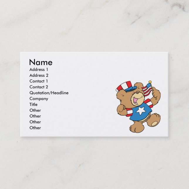cute USA patriotic teddy bear design Business Card (Front)
