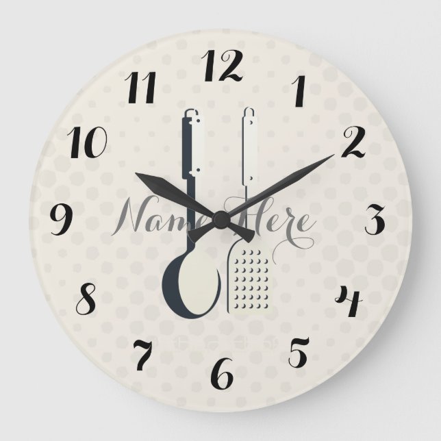 Cute Utensils  Dots Add Name Kitchen Wall  Clock (Front)