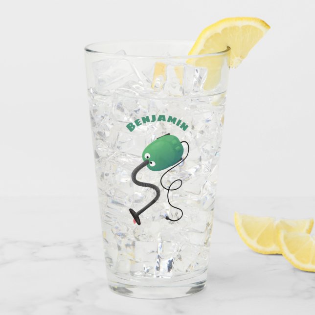 Cute vacuum cleaner cartoon humour glass (Back Ice)