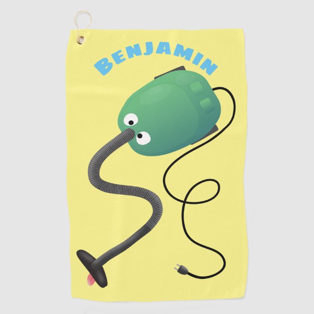 Cute vacuum cleaner cartoon humour  golf towel (Front)