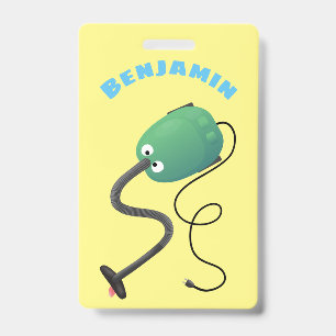 Cute vacuum cleaner cartoon humour ID badge