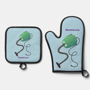 Cute vacuum cleaner cartoon humour oven mitt & pot holder set