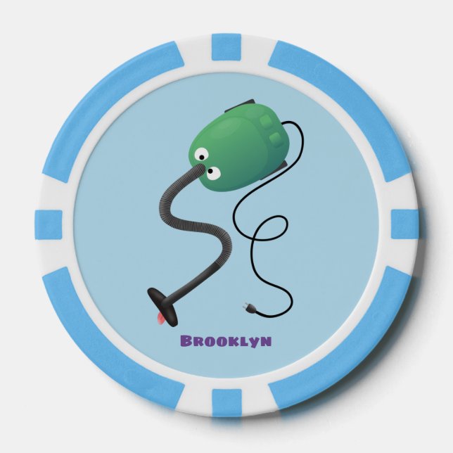 Cute vacuum cleaner cartoon humour poker chips (Front)