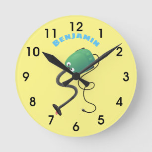 Cute vacuum cleaner cartoon humour round clock