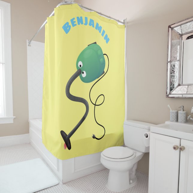 Cute vacuum cleaner cartoon humour shower curtain (In Situ)