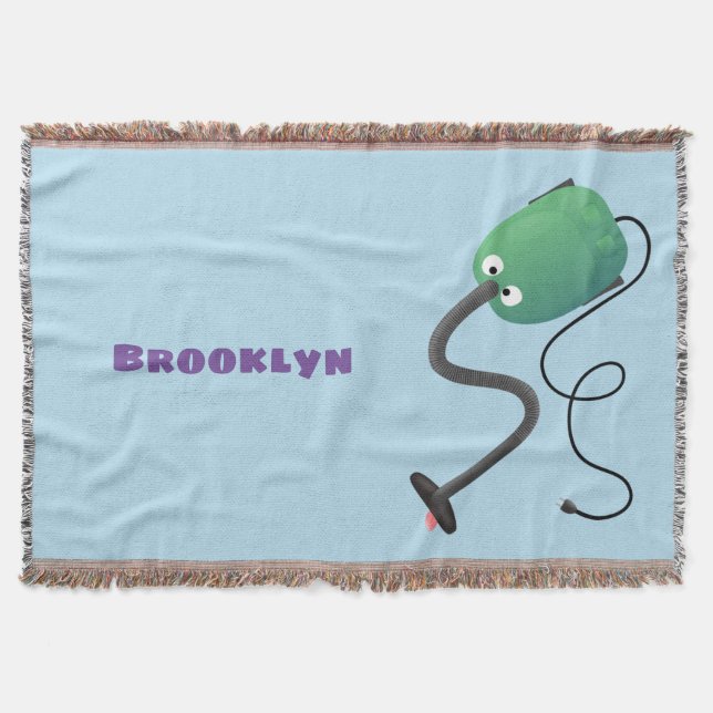 Cute vacuum cleaner cartoon humour throw blanket (Front)